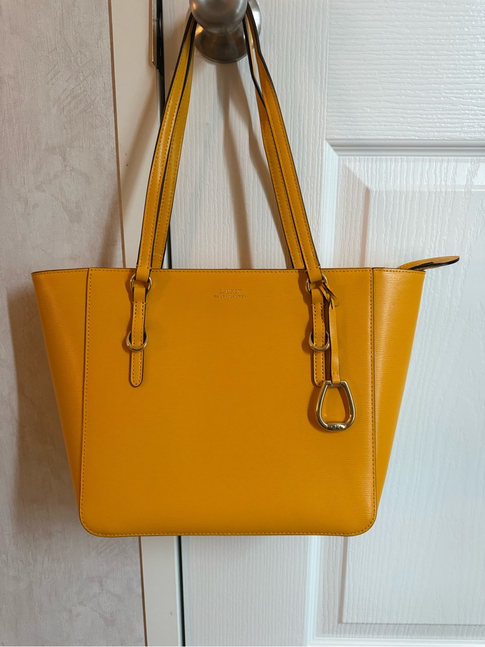 Lauren Ralph Lauren Bright Yellow Structured Leather Tote